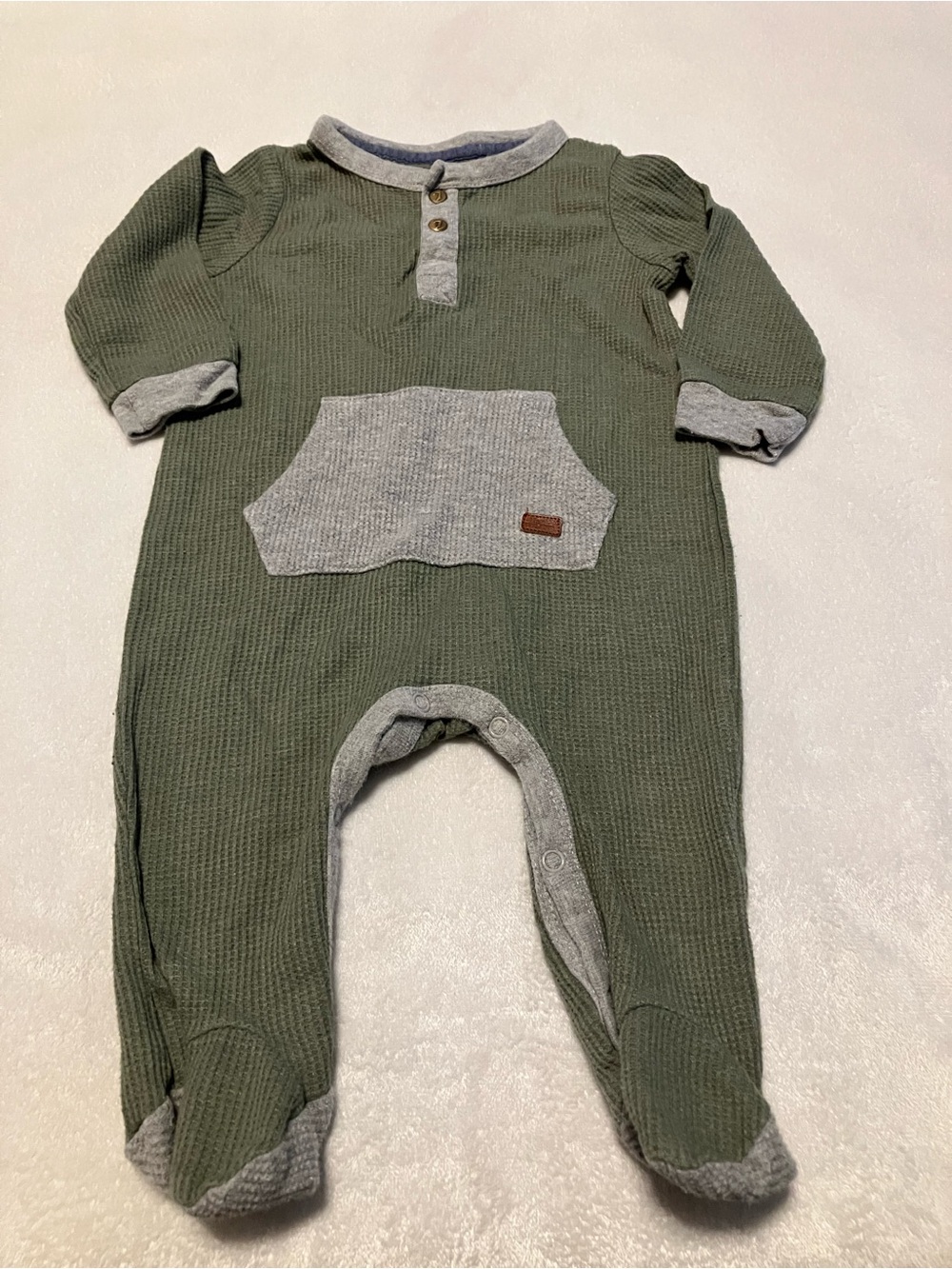 7 For All Mankind Olive Green & Gray Baby One-Piece Romper